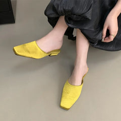 LBSFY -Brand Women Slippers Fashion Round Toe Slip On Mules Shoes Soft Flat Heel Outdoor Casual Dress Sandals  Flat Shoes Muje
