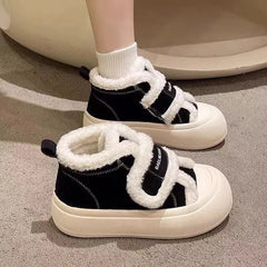 LBSFY  -  Winter Women Breathable Warm Sneakers White Wool Shoes Thick Heel Plaid Sneakers Casual Running Platform Y2K Lolita Shell Shoes