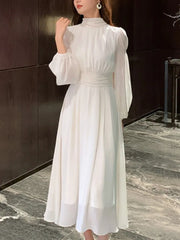 LBSFY -Elegant Long Sleeve Evening Dresses for Women Autumn Slim Lace Up A-Line Party Prom White Dress Autumn French Female Clothes New