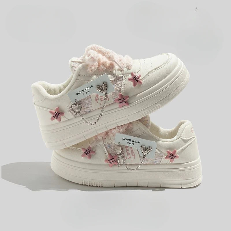 LBSFY  -  Cute Womens Skate Shoes White Thick Bottom Four Season Version Kawaii Versatile Comfortable Platform Shoes for Women