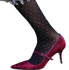 LBSFY  -  Elegant Women Burgundy Pointed Toe Shallow Slip On Buckle Strap Med Thin Heels Party Dress Pumps Women French Style Single Shoes