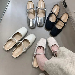 LBSFY -French Style Soft Shallow Heel Slippers Women's Spring Summer Trendy Knitted Outerwear Half Slippers Lazy Person Shoes