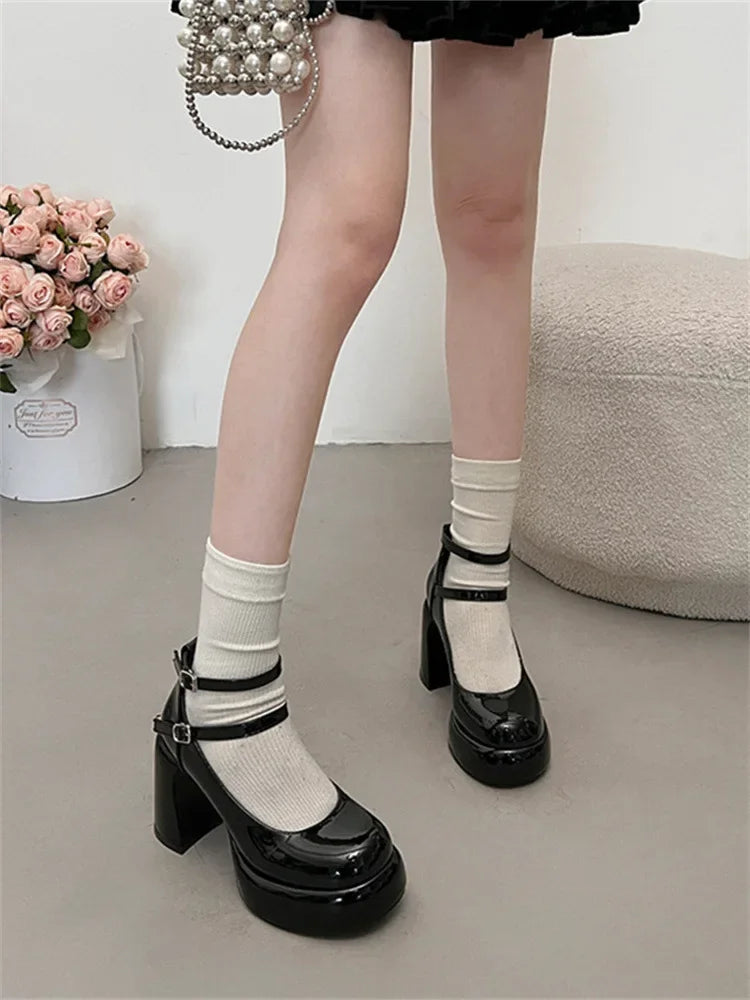 LBSFY -Mary Jane Pumps For Women Girls Fashion Brand New Chunky Heel Wedding Dress Shoes Spring New Pumps Classic Double Buckle