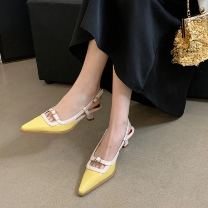 LBSFY  -  Patent Leather Mixed Colors Kitten Heels Brand Designer Summer Back Strap Sandals Square Toe Shoes for Women Dress Party Pumps