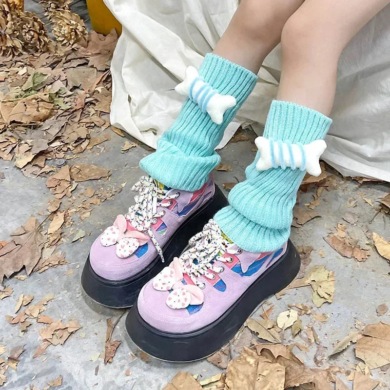 Lbsfy New Lovely Children Korean Lolita Style 27cm Leg Warmers Kids Knitted Warm Foot Cover for Girls Elastic Tube Socks Y2K Gloves