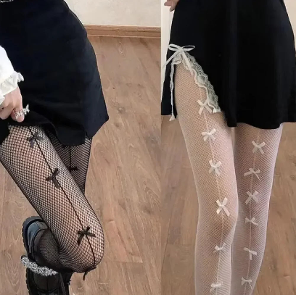 Lbsfy Women Mesh Ventilation Socks Leggings Bows Transparent White Black Tights Stockings Women Sexy Mesh Fishnet Pantyhose