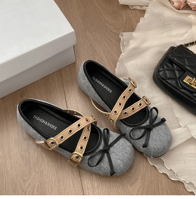 LBSFY -Autumn Design Butterfly-knot Women Ballet Style Flats Concise Shallow Shoes Ladies Outdoor Comfort Mary Jane Shoes