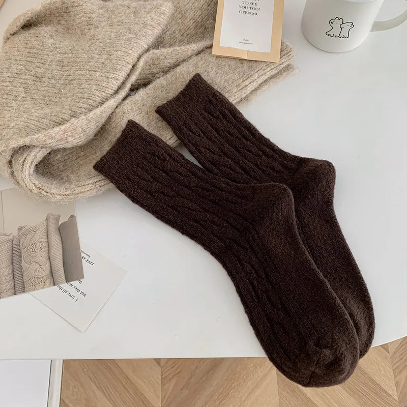 Lbsfy Thick Cashmere Socks Warm Winter Luxury Women Wool Casual Japanese Fashion Solid Color Comfortable Home Sock Long High Quality