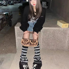 Lbsfy Japanese Star Leg Warmers Socks Striped JK Boot Cuffs Lolita Socks Harajuku Knit Sock Sets Thigh Garter y2k hot girl Accessories