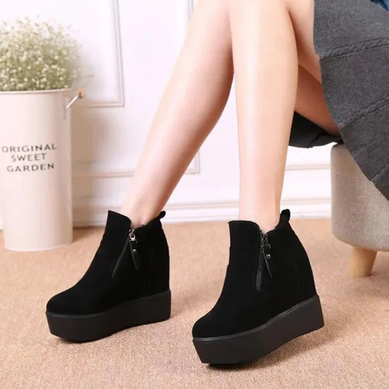 LBSFY  -  Winter Autumn Wedges Short Boots Women High Heel Snow Boots Short Plush Fur Ankle Boots Increased Internal Female Platform Shoes