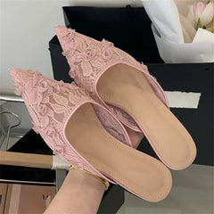 LBSFY -Summer Fashion Elegant Square Low Heels Women Slippers Cosy Mesh Pointed Toe Female Mule Shoes Zapatos De Mujer