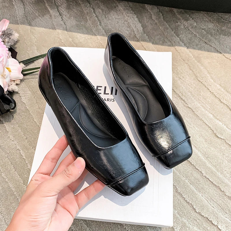 LBSFY -New Women's Genuine Leather Shoes Woman Square Toe Slip-on Loafers Casual Comfort Walk Shoes For Women Daily Outdoors Flat Shoes