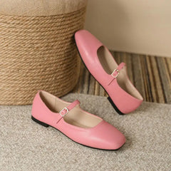 LBSFY  -  2024 Spring New Retro Women Flat Heel Shoes Fashion Square Toe Ladies Casual Mary Jane Slingback Shoes Shallow Ballerina 35-44