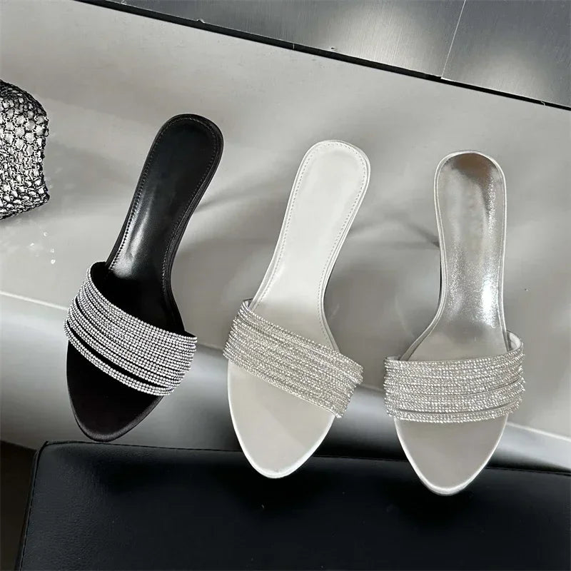 LBSFY -Summer Street Narrow Band Crystal Women Slippers Sexy Thin High Heels Party Prom Open Toe Slide Shoes