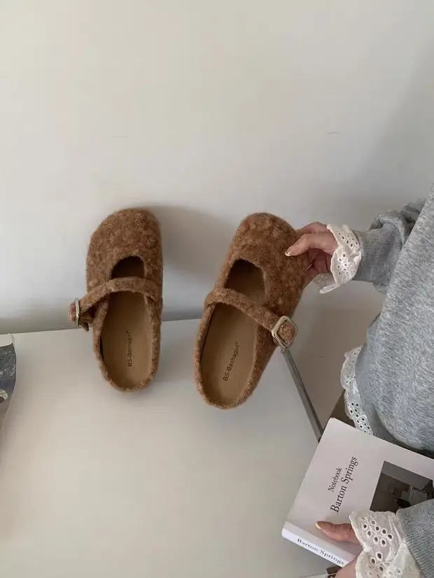 LBSFY -Big Size 43 Women Lambswool Slippers Winter Sheep Fur Shoes Ladies Flat Cotton Slides Home Pantuflas Daily Slip On Furry Mules