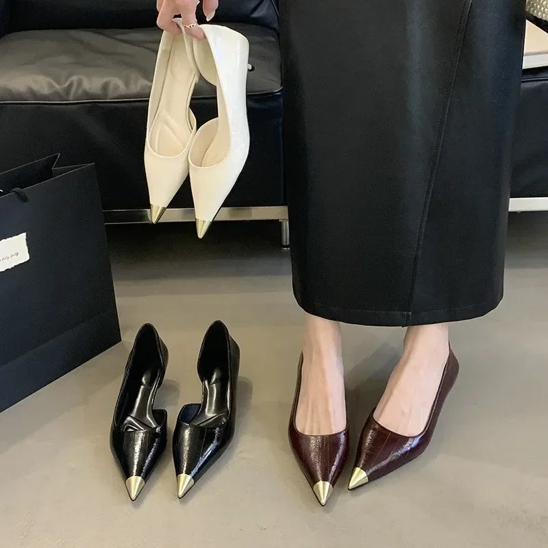 Lbsfy Elegant Pointed Toe Low Small Heel Women Pumps Sexy Soft Patent Leather Heels Spring Mules Shoes for Women Fashion Office Shoes