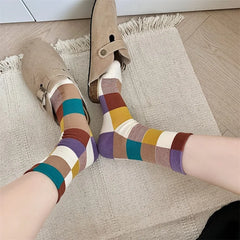 Lbsfy Women's Socks Cotton Vintage Harajuku Street Spring Autumn Winter Polka Dot Striped Plaid Japanese Style Short Crew Socks Girl