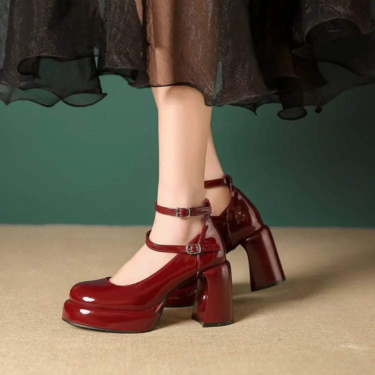 LBSFY -Mary Jane Pumps For Women Girls Fashion Brand New Chunky Heel Wedding Dress Shoes Spring New Pumps Classic Double Buckle