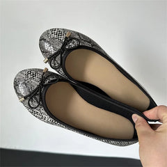 LBSFY -Spring Autumn New Round Head Bow Flat Bottom Ballet Single Shallow Mouth Women's Shoes Size 35-42