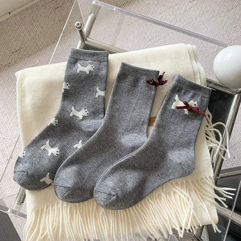 Lbsfy Women Socks Korean Style New Fashion Comfortable Casual Cute Socks Female Bow Kawaii Warm Loose Socks For Girls Cartoon Trendy