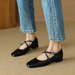LBSFY  -  Size 35-43 Mary Jane Shoes Women's Cross Belt Flats Heel Single Shoes Women Low Heel