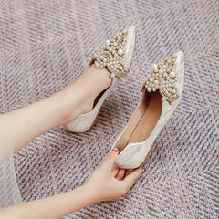 LBSFY -Spring Autumn New Large Women's Shoes Lace pearl wedding footwear Casual pointed Mary Jane shoes Comfort fashion ladies shoes