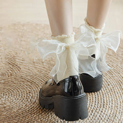 Lbsfy Bow Socks Women  Middle Tube Lace Socks Spring Summer Autumn Thin Lolita Harajuku Cute Female Mesh Socks White Black Girls Gift