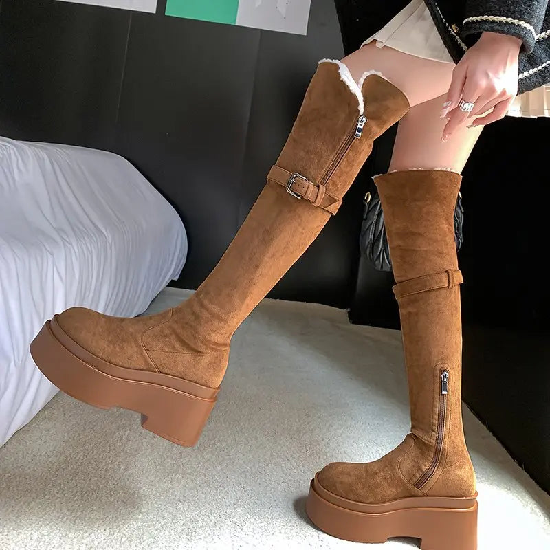 LBSFY  -  New Faux Suede Warm Winter Boots Women Thick Fur Thigh High Snow Boots Platform Over The Knee Boots Ladies Long Shoes