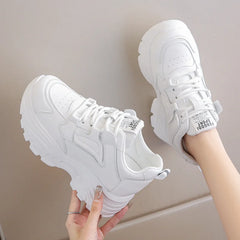 LBSFY  -  White Platform Women's Sneakers 2024 Autumn Lace-Up Thick Bottom Sports Shoes Woman Pu Leather Breathable Walking Shoes Female