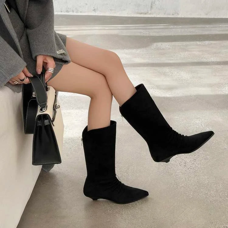 LBSFY -New Style Luxury Women's Flats Women's Boots Pointed Toe Designer Mid Calf Shoes Winter Fad Boots Trend Gladiator Walking Boots