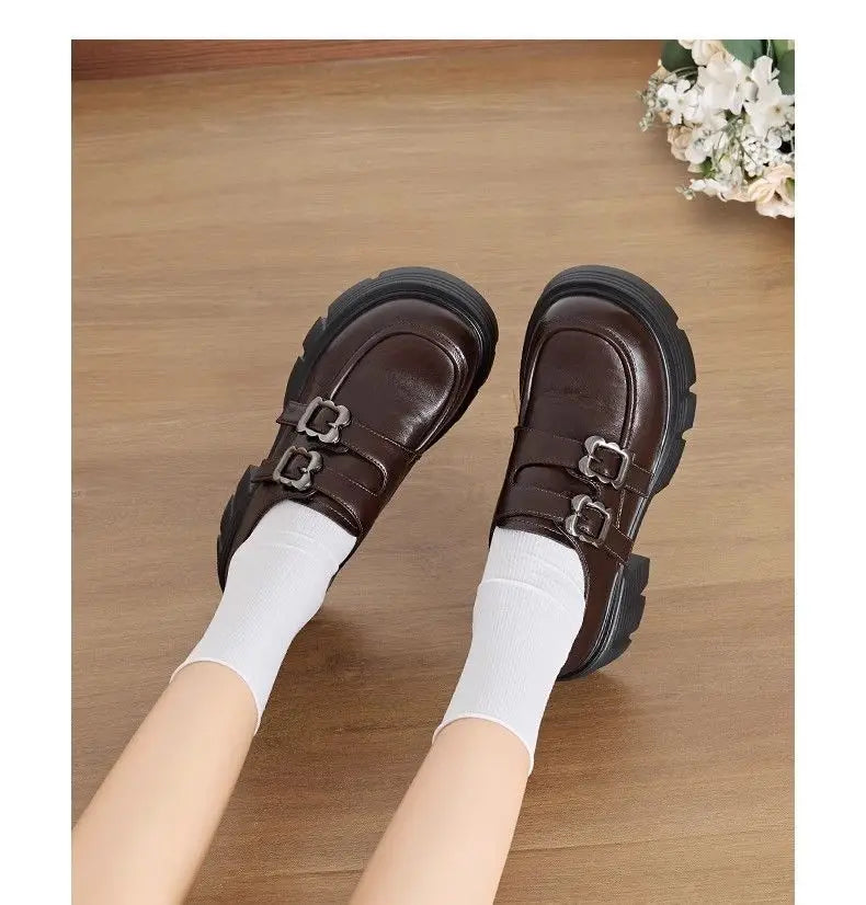 LBSFY -Women's High Heel Soft Leather Shoes Spring Thick Bottom Platform Mary Jane Shoes Retro Japanese Jk Uniform Lolita Shoes Women