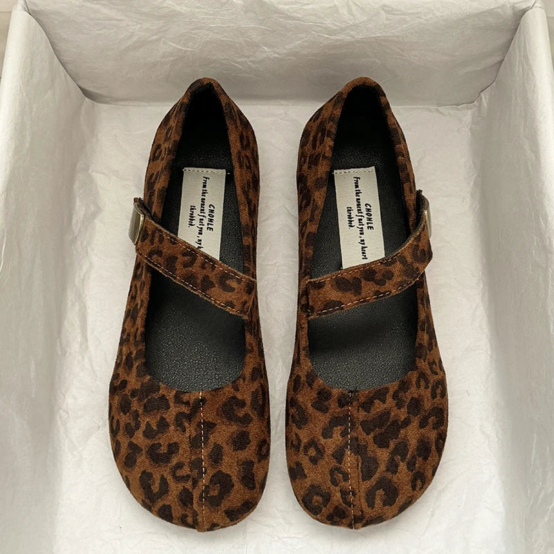 LBSFY  Leopard Print Women Mary Jane Shoes Fashion Shallow Slip On Shoes Ladies Casual Soft Sole Grandma's Flats Shoes