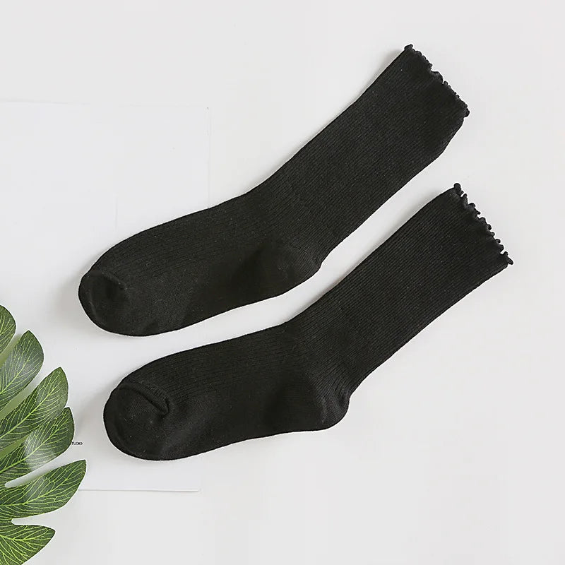 Lbsfy Japanese Retro Ruffled Cotton Socks Women Solid Color Ankle Boot Styling Harajuku Christmas Girlfriend Gift Pink Yellow Cute