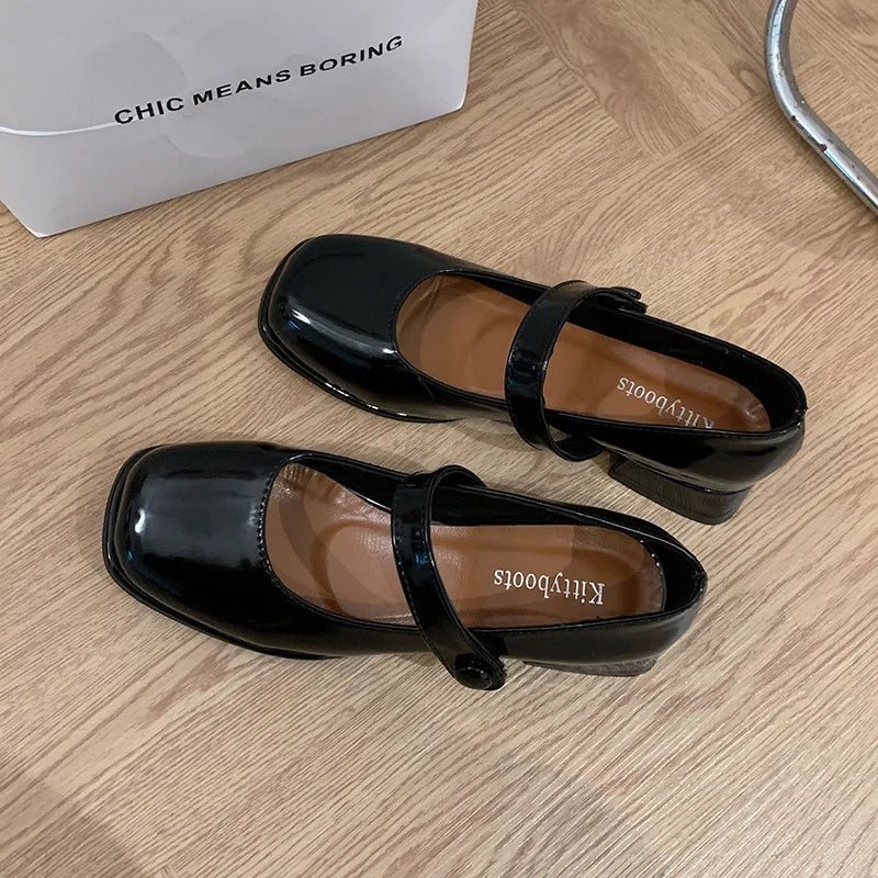 LBSFY -Mary Jane Shoes British Style Patent Leather Single Shoes Chunky Heels Lolita Shoes School Uniform Student Girls Leather Shoes