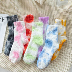 Lbsfy Socks Women Tie-dye Socks Ladies Warm Knee Winter Printing Thickened Coral Mink Fleece Girls Gift Hip Hop Floor Socks Stockings