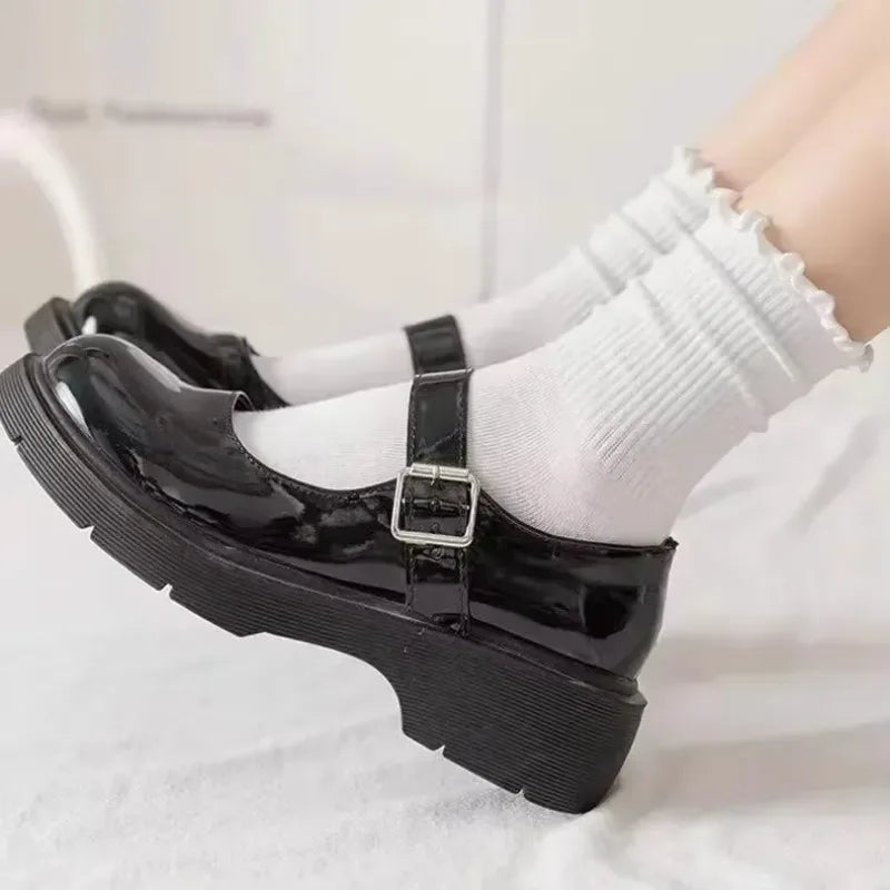 Lbsfy 1/3pairs Cute Cotton Ruffles Ankle Sock Women Autumn Black White Middle Tube Breathable Japanese Sock Lolita Kawaii Korean Stock
