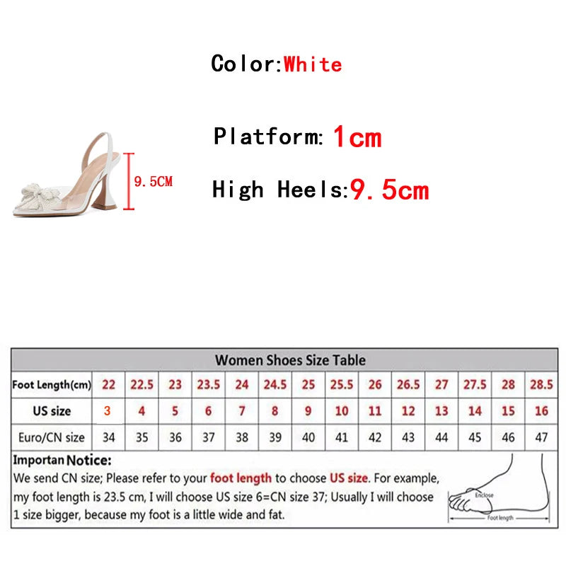 LBSFY  -Fashion Design White Pearl Bowknot Women Pumps Sexy Pointed Toe High Heels Wedding Prom Shoe PVC Transparent Sandal Female