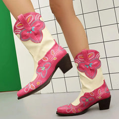 LBSFY  -  Pink Cowboy Boots For Women Embroidered Size 43 Ankle Boots Cowgirl Outfit Shoes