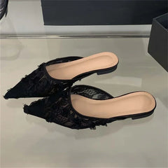 LBSFY -Summer Fashion Elegant Square Low Heels Women Slippers Cosy Mesh Pointed Toe Female Mule Shoes Zapatos De Mujer