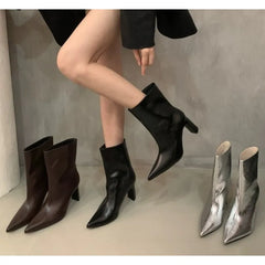 LBSFY -New Style Fashion Women's Black Winter Zipper Warm Plush Ankle Boots Women Square Heel Zip Lady Footwear Shoes Super Big Size