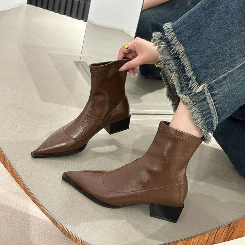 LBSFY -Pointed Toe Women Slim Ankle Boots Fashion Square Low Heel Ladies Elegant Back Zippers Short Booties Women's Footwear
