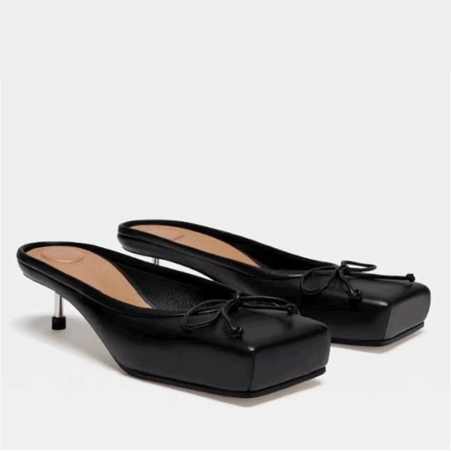 LBSFY  -  Fashion Square Toe Women Slippers High Heel Dress Pumps Red Shoes Woman 2024 Luxury Bowknot Ladies Sandals Runway Mules