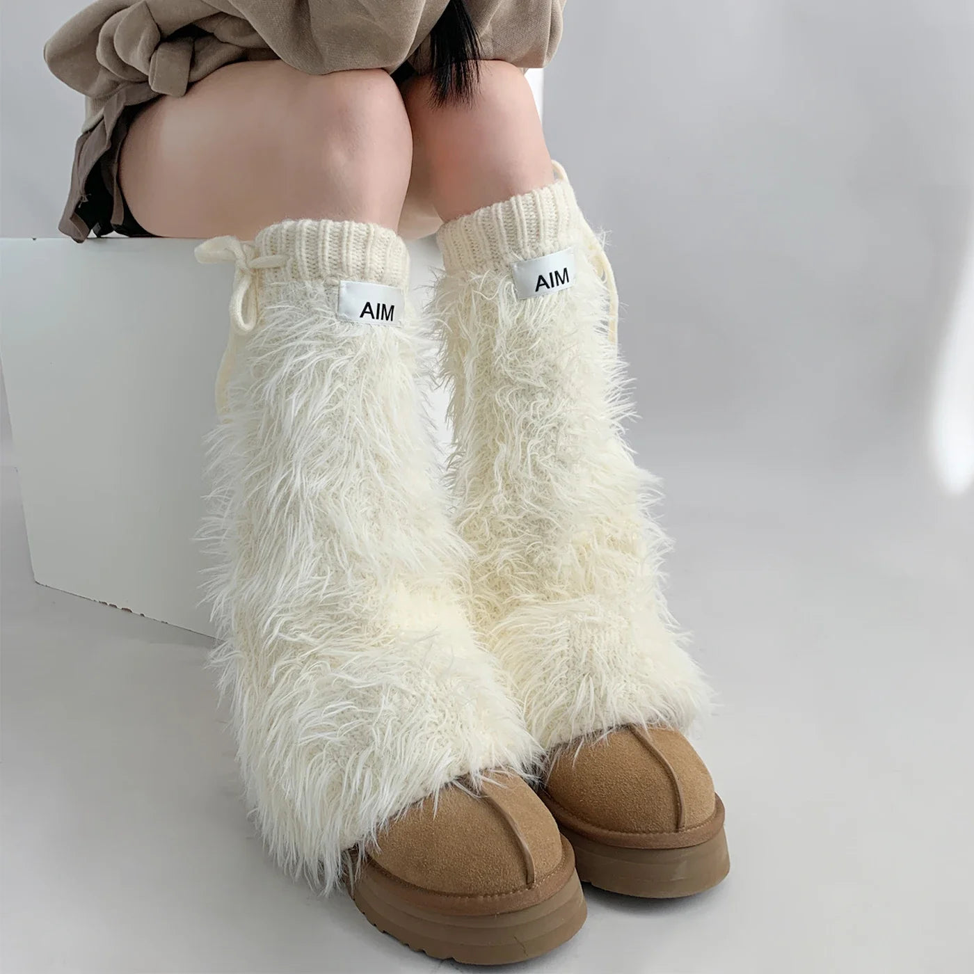 Lbsfy White Imitation Mink Leggings Women Furry Leg Warmers Y2k Boots Cover Lolita Boots Stocking Winter Warm Thickened Harajuku Socks