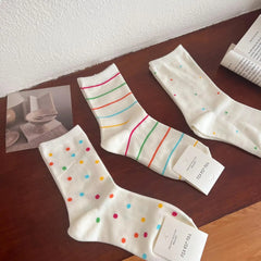 Lbsfy Women Socks Cotton Spring Autumn Winter Streetwear Harajuku Sock Girls Gift White Striped Polka Dots Socks Calcetines Kawai Soks