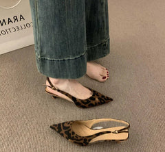 LBSFY  Summer Pointed Toe Thick Heel Women Sandals Fashion Leopard Print Ladies Stripper Party Sandalias