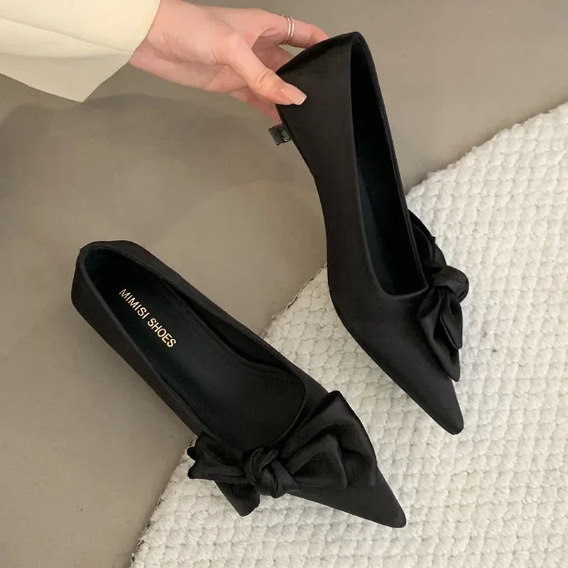Lbsfy Elegant Low Heel Dress Shoes Ladies Pointed Toe Pumps Footwear Women Comfort Fashion Butterfly-Knot Sweet High Heels Shoes Women
