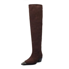 LBSFY  -  2024 New Faux Suede Women's Boots Pointed Toe Block Mid Heels Over The Knee Boots Fashion Ladies Thigh Long Boots
