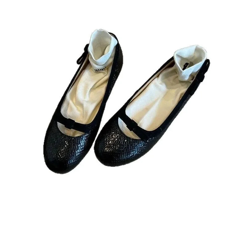 LBSFY -Women's Slip-On Ballet Flat Shoes Summer New Style Retro Fairy Evening Commute Low Heel round Toe Soft Leather Shoes