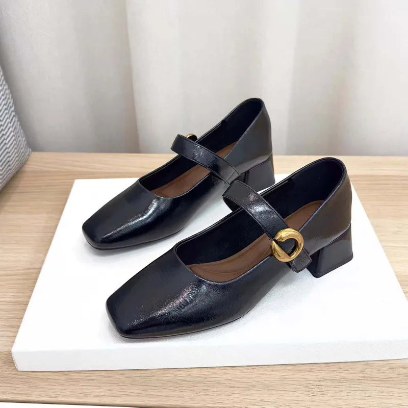 LBSFY -New Style Fashionable Designer Vintage Women Mary Jane Shoes Women's Square Toe Shoes Spring Autumn Elegant Low Heels Sandals