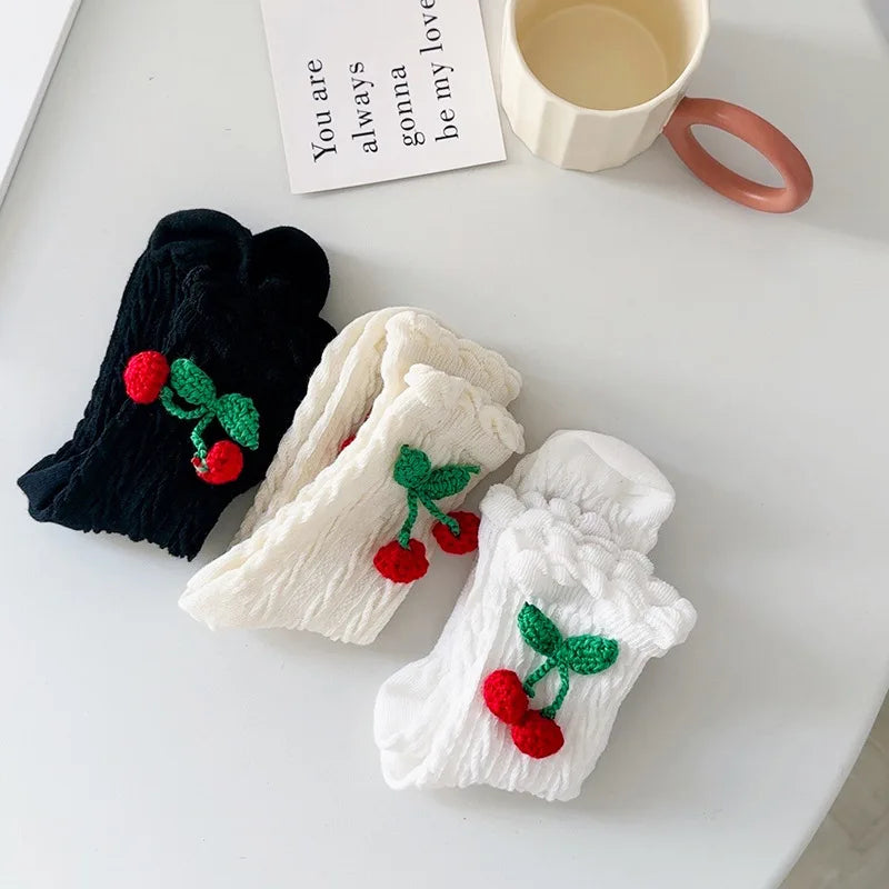 Lbsfy women cotton socks Japanese solid color cherry sweet spring Lolita princess white socks girls gift female